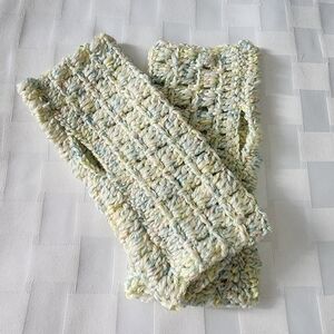 Crochet Fingerless Light Green With Light Blue Handmade  Wrist Warmer NWOT